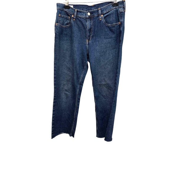Gap 90s Loose Mid Rise Blue Denim Jeans Size 29 /8R Raw Hem Distressed - Picture 1 of 8